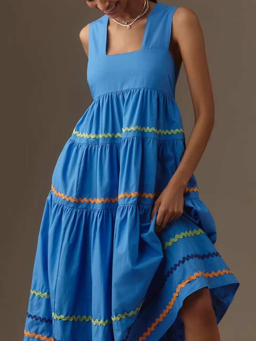 Anthropologie Blue The Helena Square-Neck Tiered Midi Dress Size XL 38331 - Picture 3 of 13